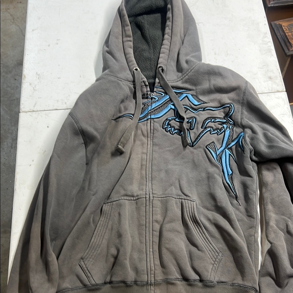 Fox Gray Hoodie with Blue Logo